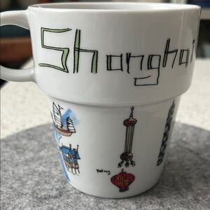 Shanghai Ceramic Mug - White with Multicolor City Illustrations
